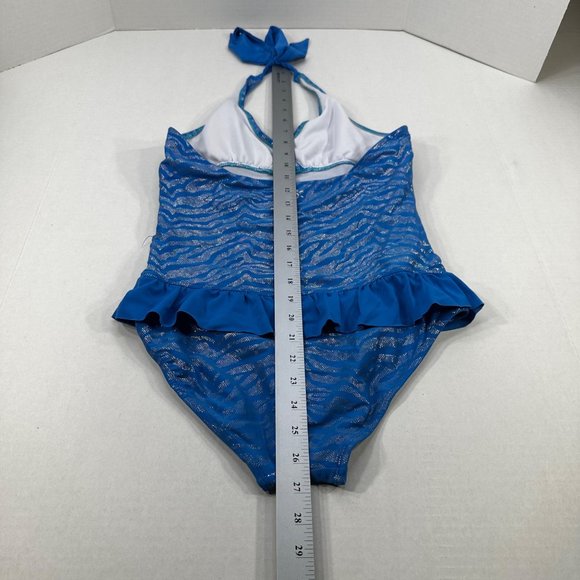 Justice Swim Girl's Size 18 One Piece Swim Suit Tie Neck Blue Preowned - Picture 11 of 11